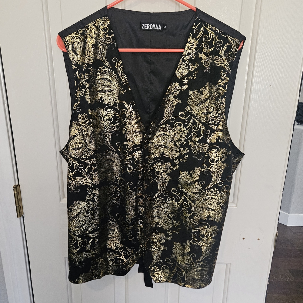 Zeroyaa Black and Gold Paisley Vest